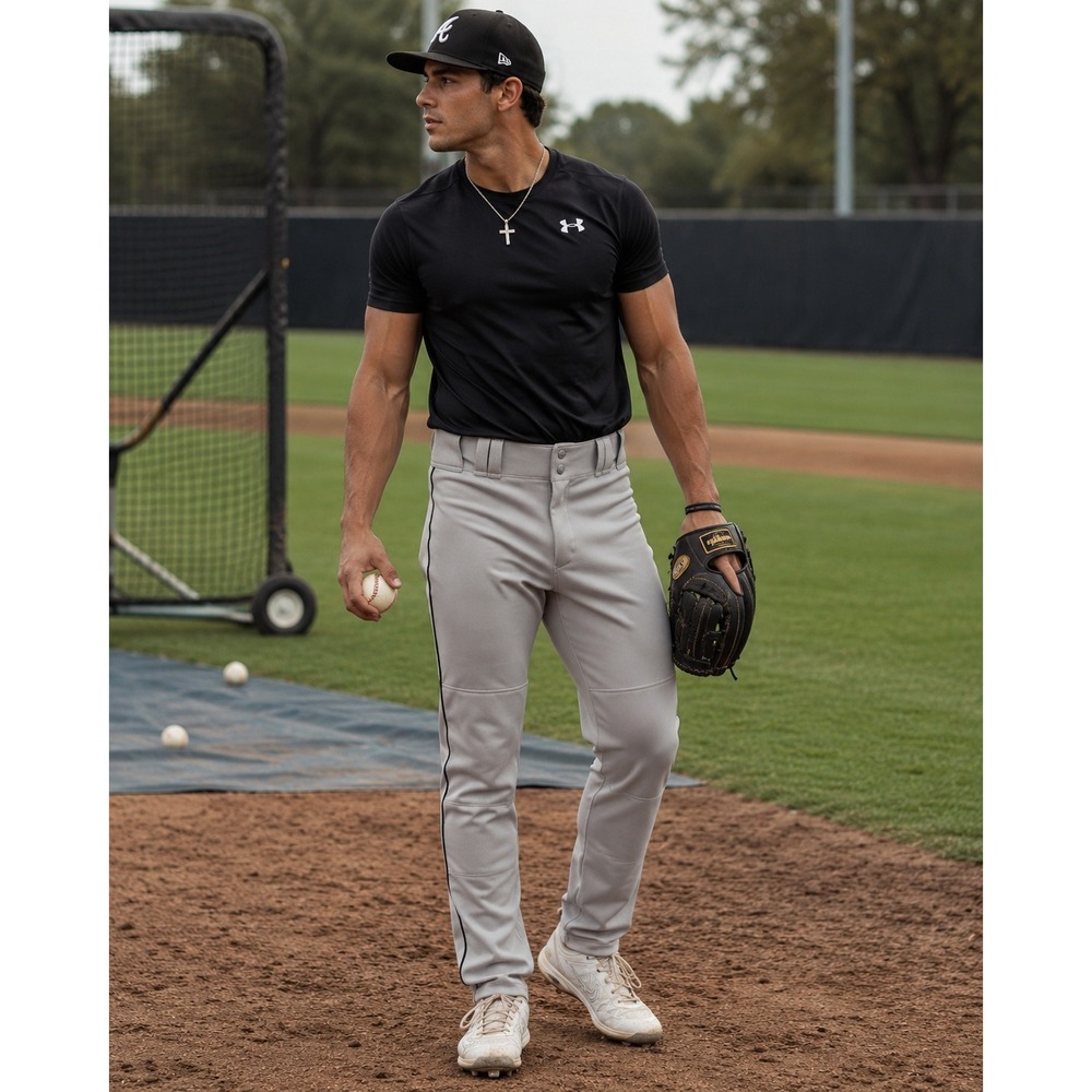 Mizuno Baseball Pants Size Medium Grey Black Stripe Performance Double Knee 1343